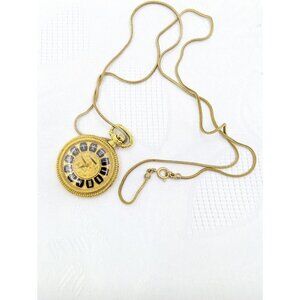 Vintage Ladies Baroness Yellow Plated Pendant Pocket Watch Necklace READ
